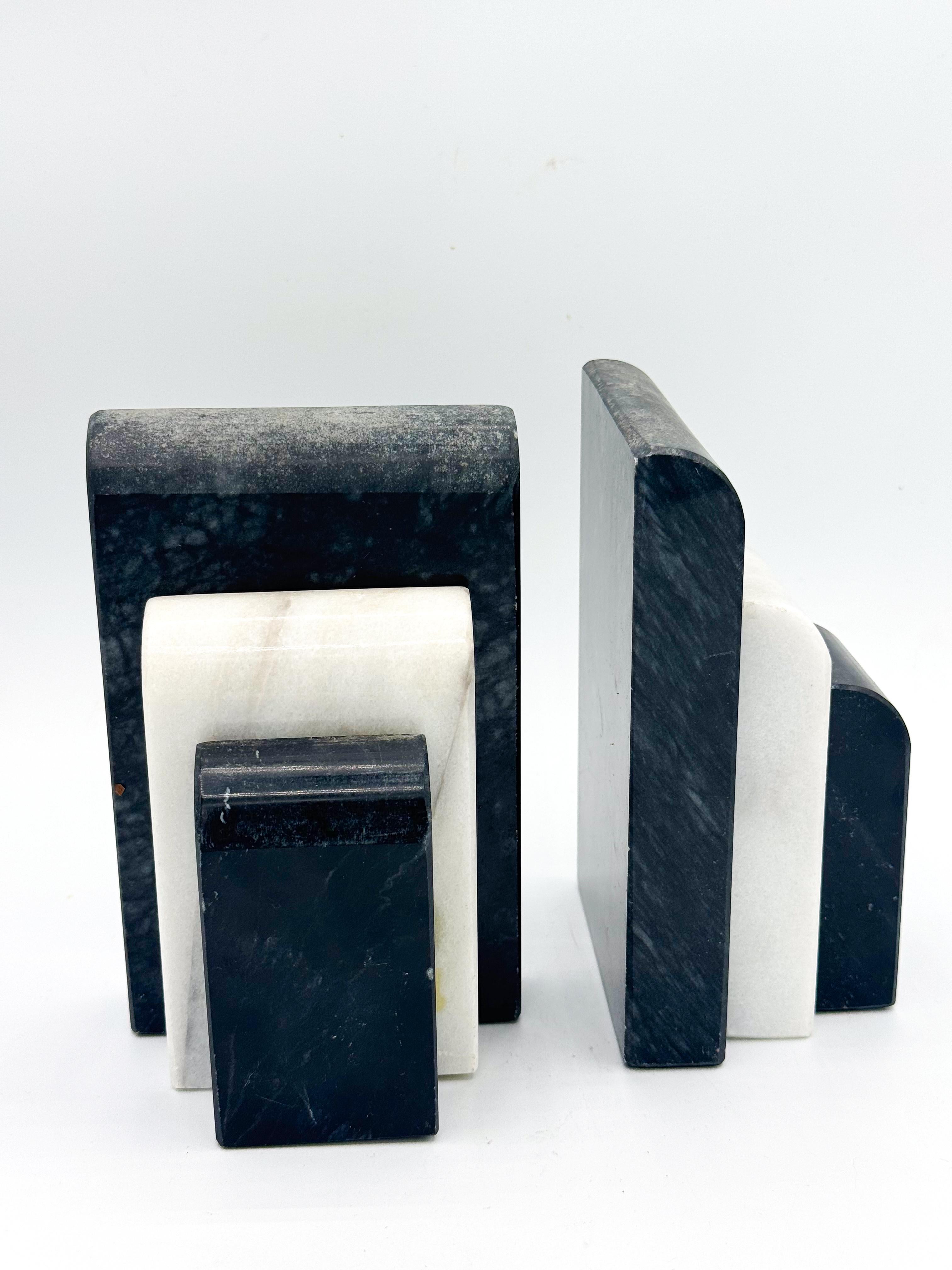 Italian Art Deco Black and White Marble Book Ends Pair Italy