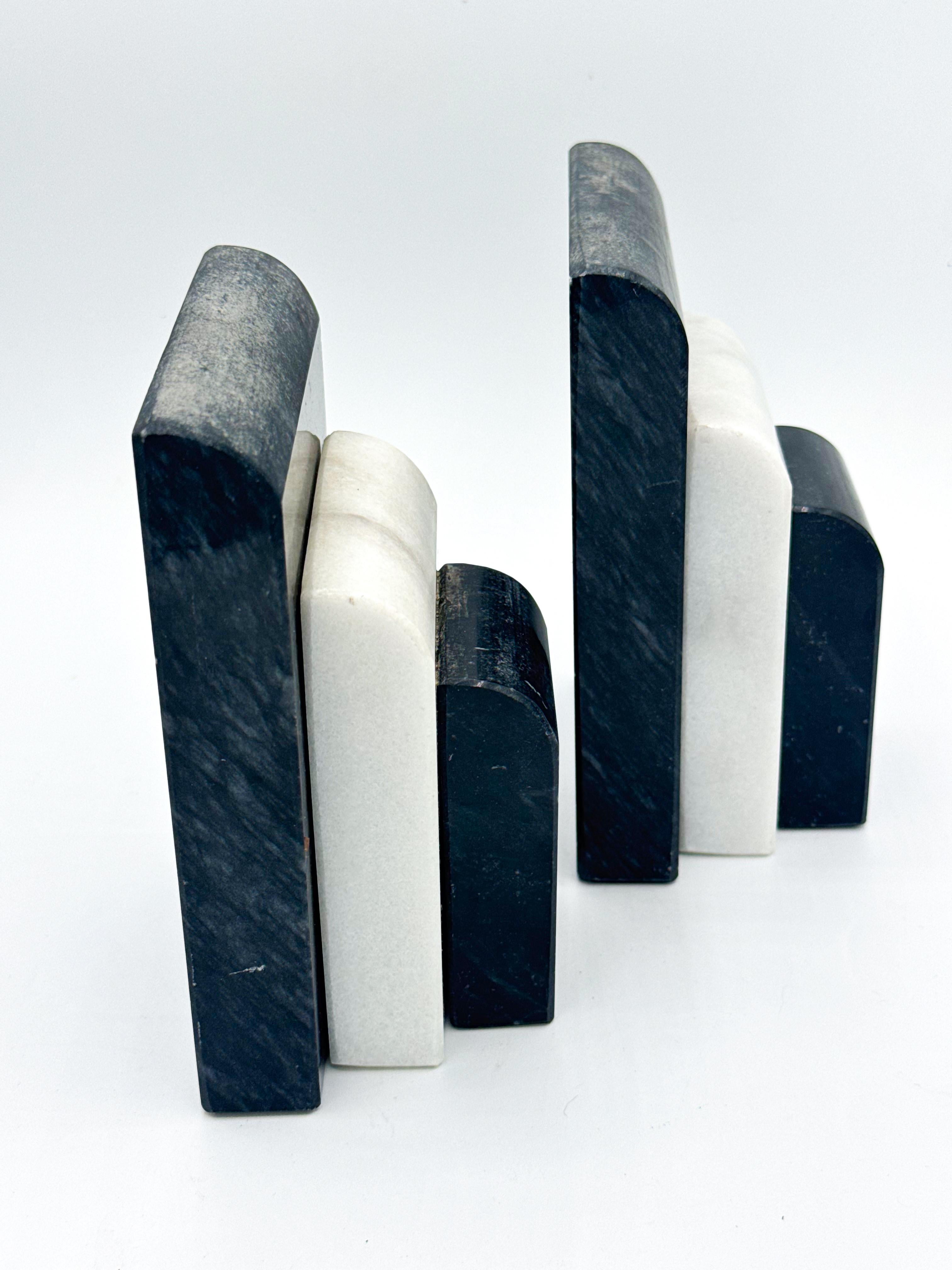 20th Century Art Deco Black and White Marble Book Ends Pair Italy