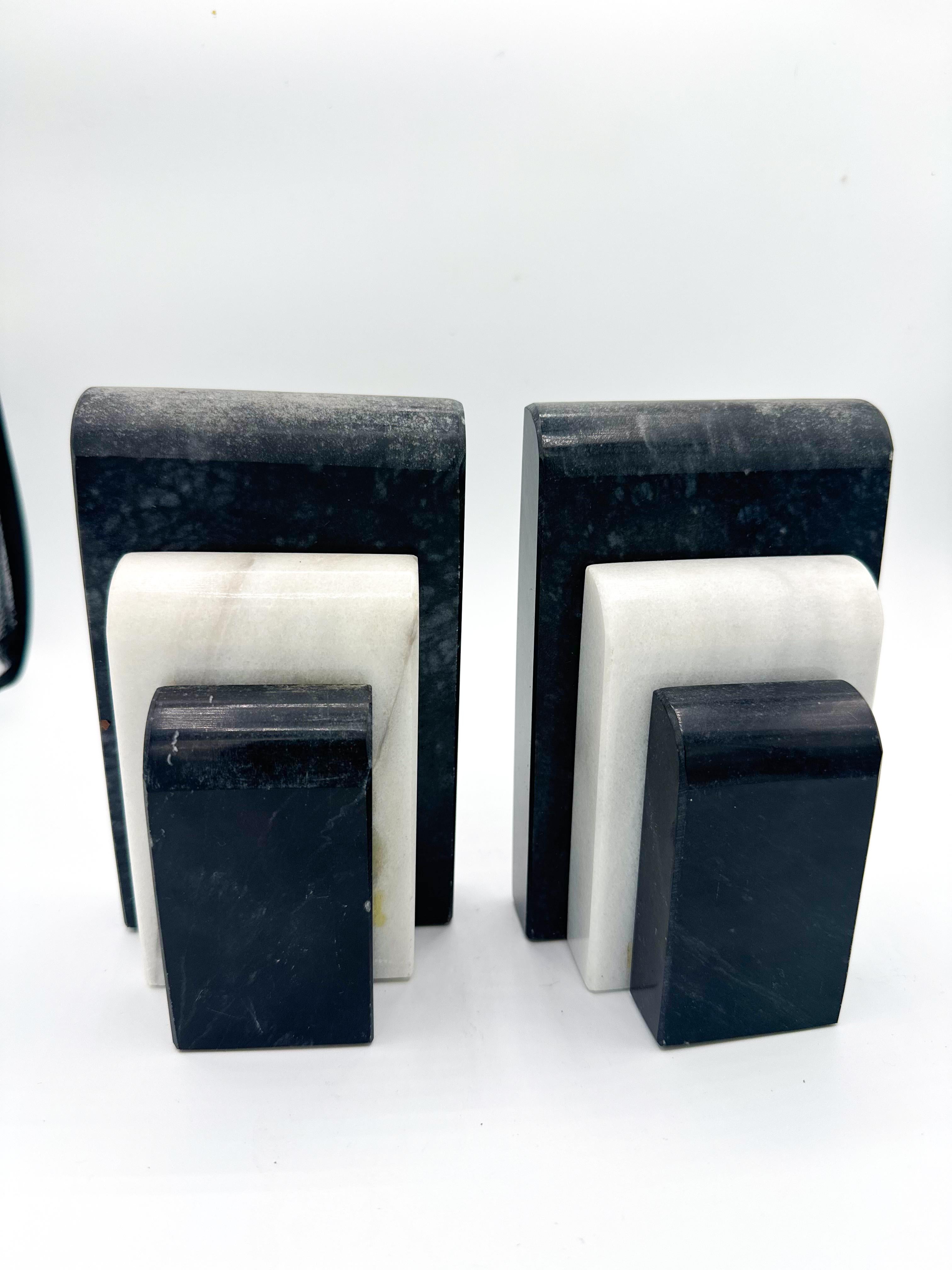 Art Deco Black and White Marble Book Ends Pair Italy 2