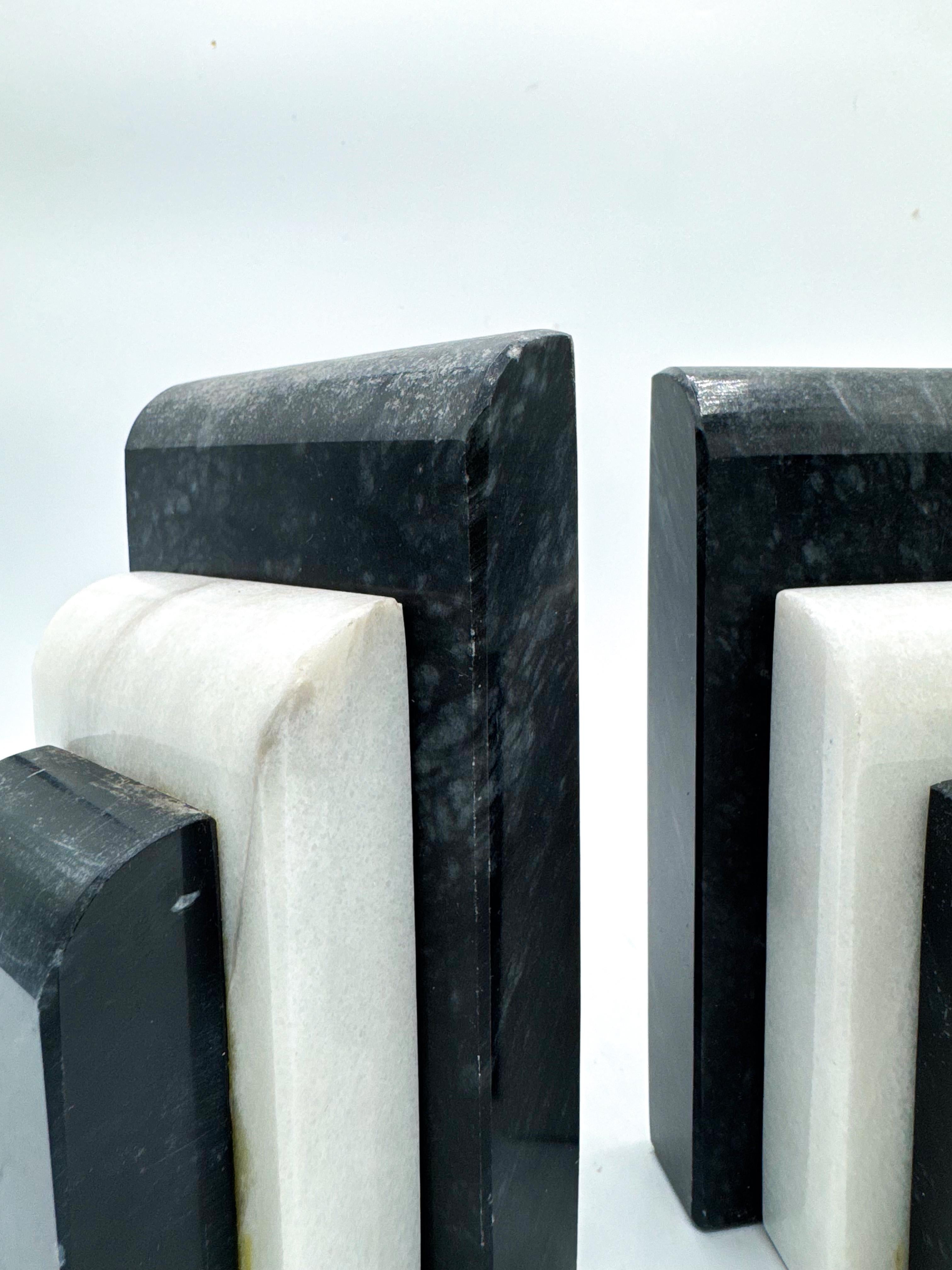 Art Deco Black and White Marble Book Ends Pair Italy 3