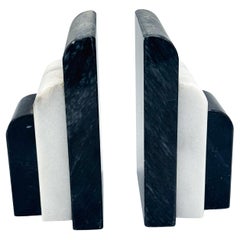 Art Deco Black and White Marble Book Ends Pair Italy