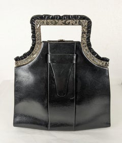 Art Deco Tasche mit schwarzem Kalbsrückengriff