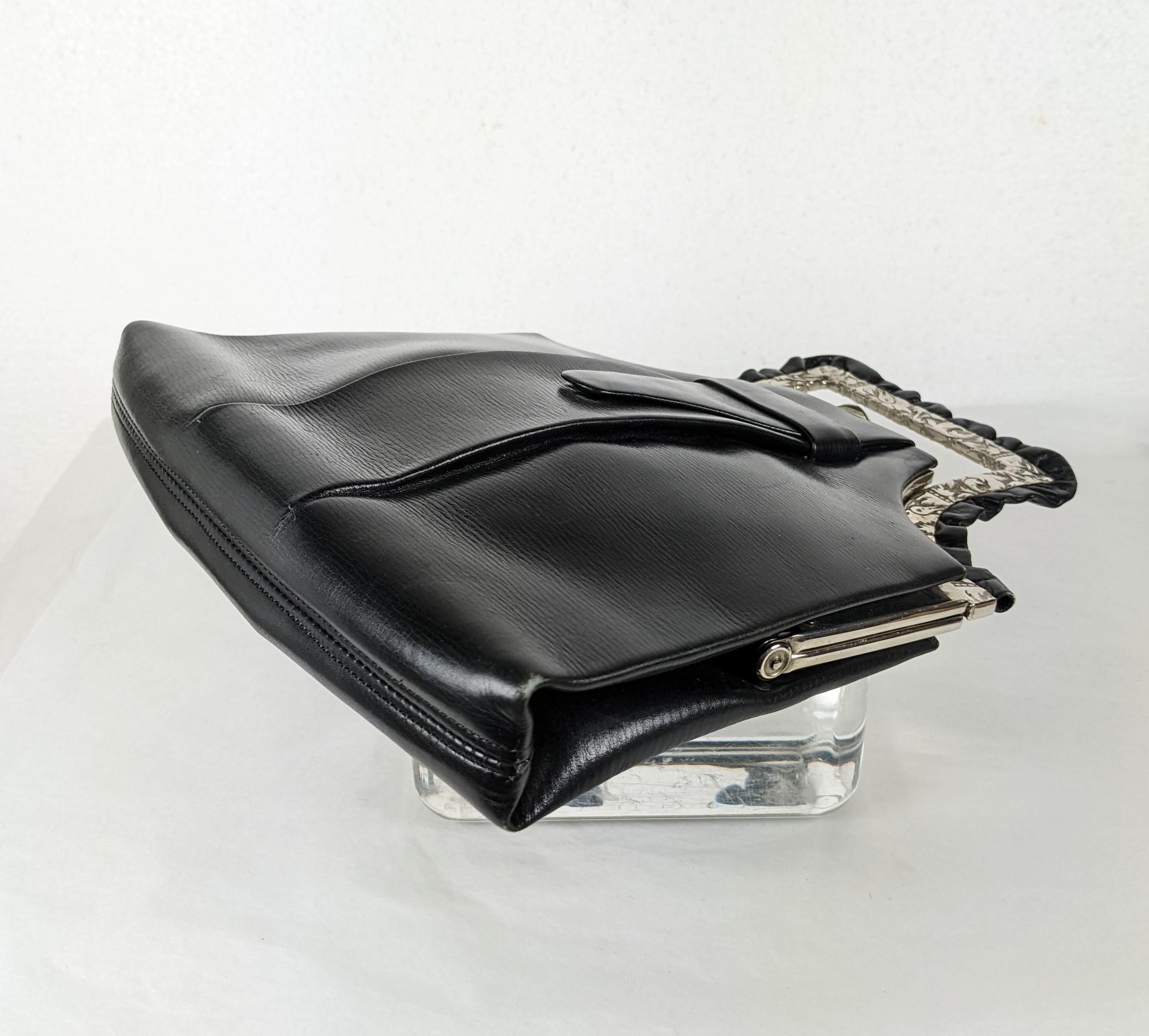 Art Deco Black Calf Top Handle Bag For Sale 1