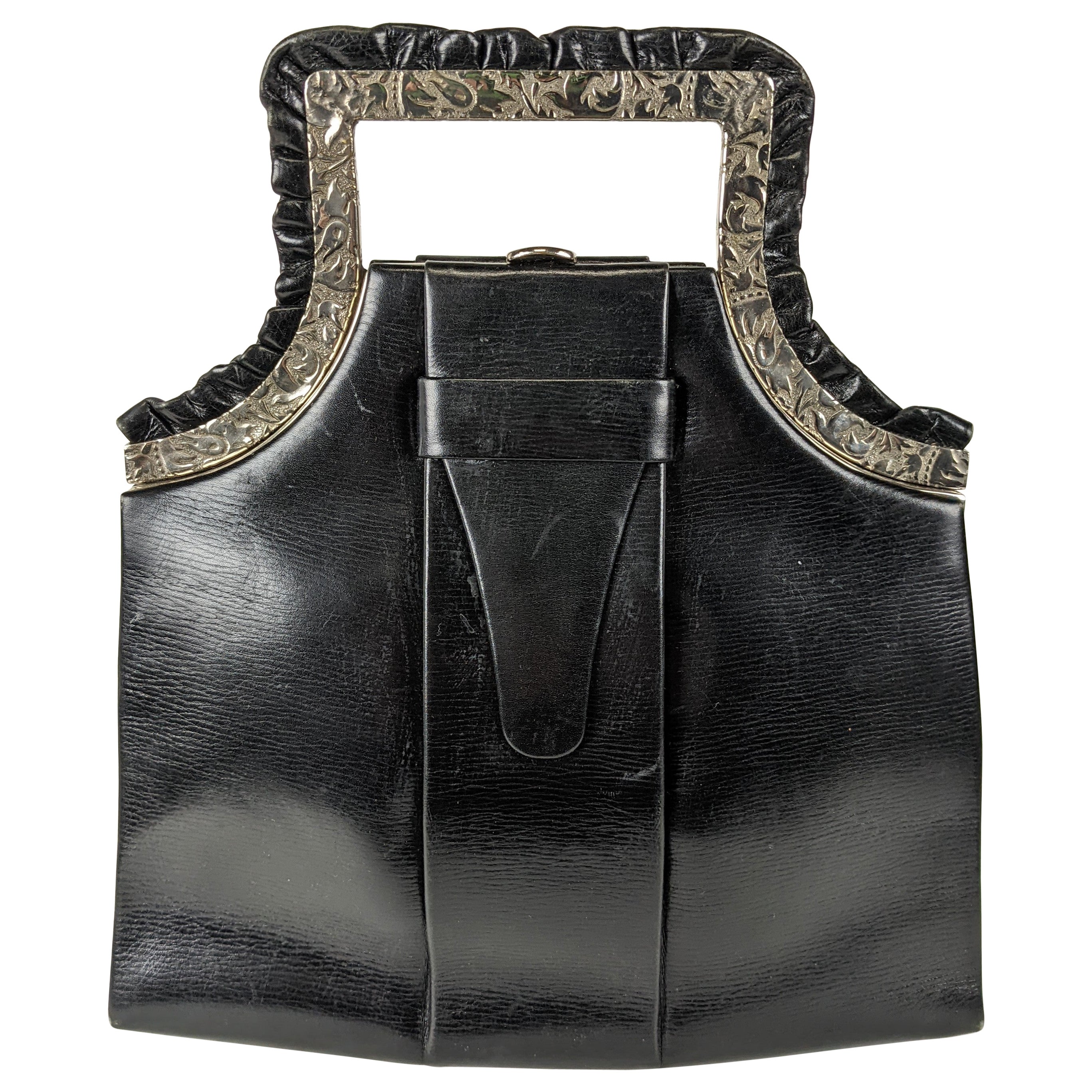 Art Deco Tasche mit schwarzem Kalbsrückengriff