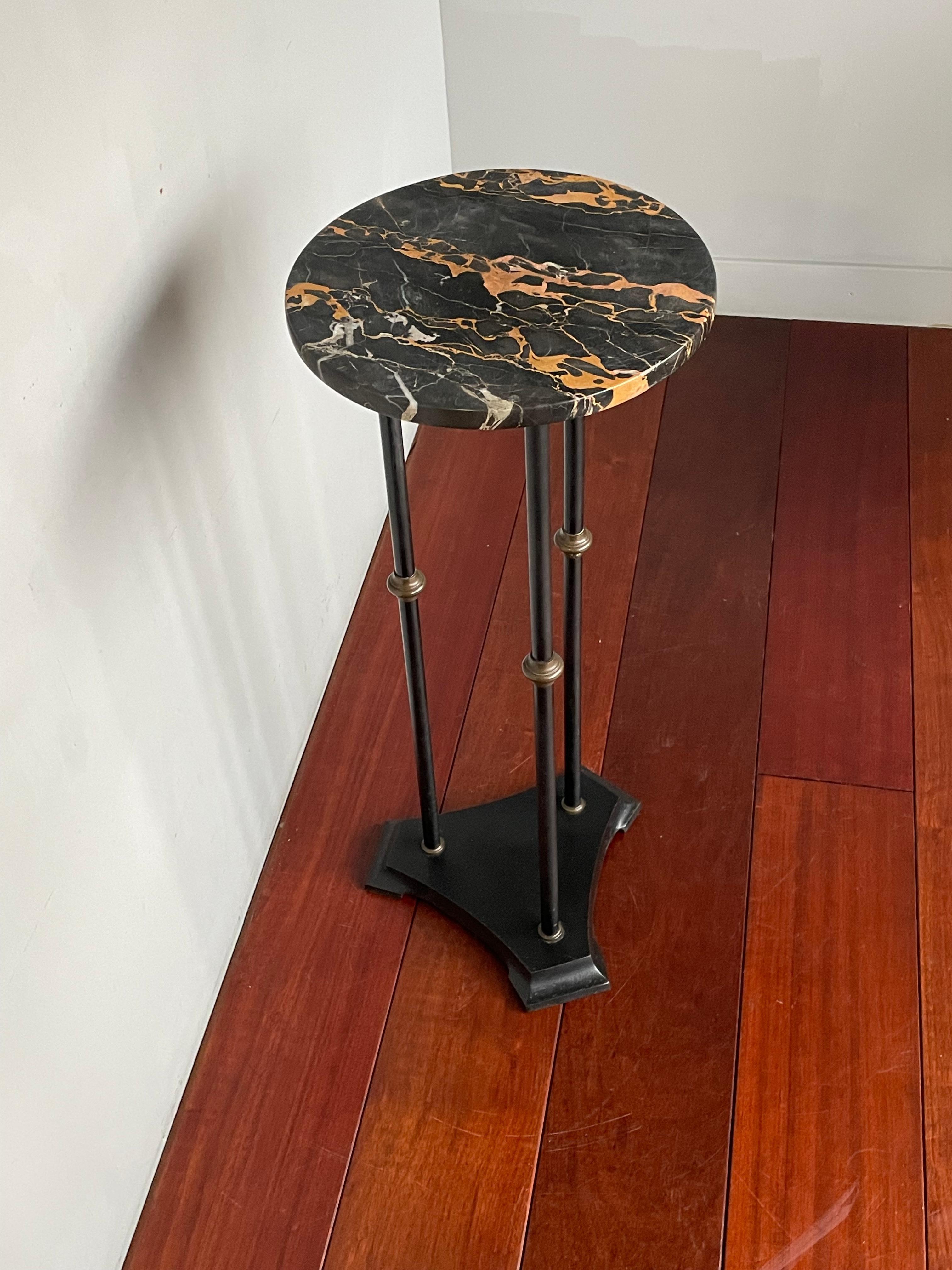Art Deco Black Cast Iron Pedestal Table / Sculpture Stand w. Stunning Marble Top For Sale 8