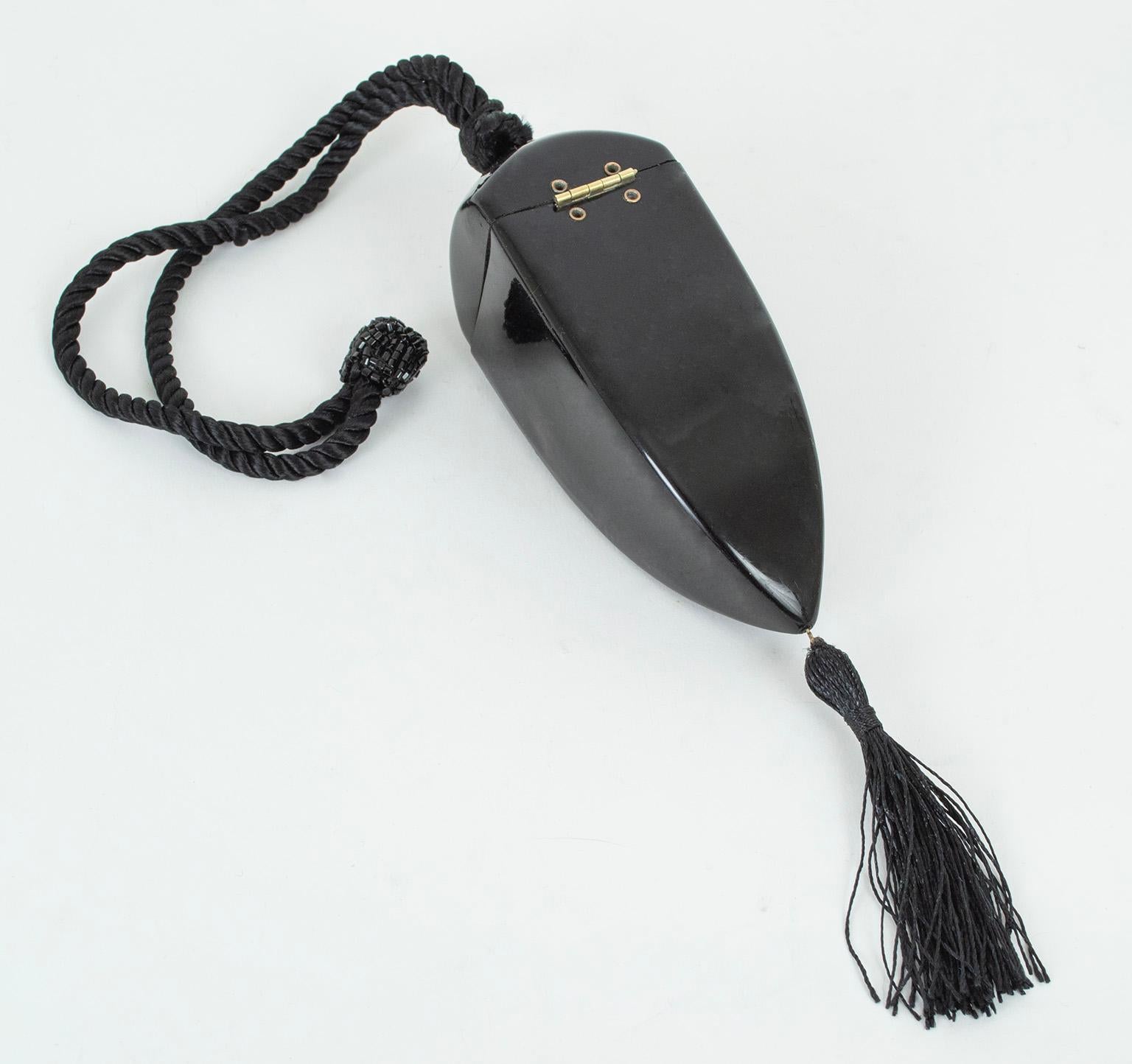 Art Deco Black Celluloid and Rhinestone Dagger Lipstick Minaudière, 1930s In Good Condition For Sale In Tucson, AZ