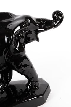 Art deco black ceramic elephant by Lemanceau