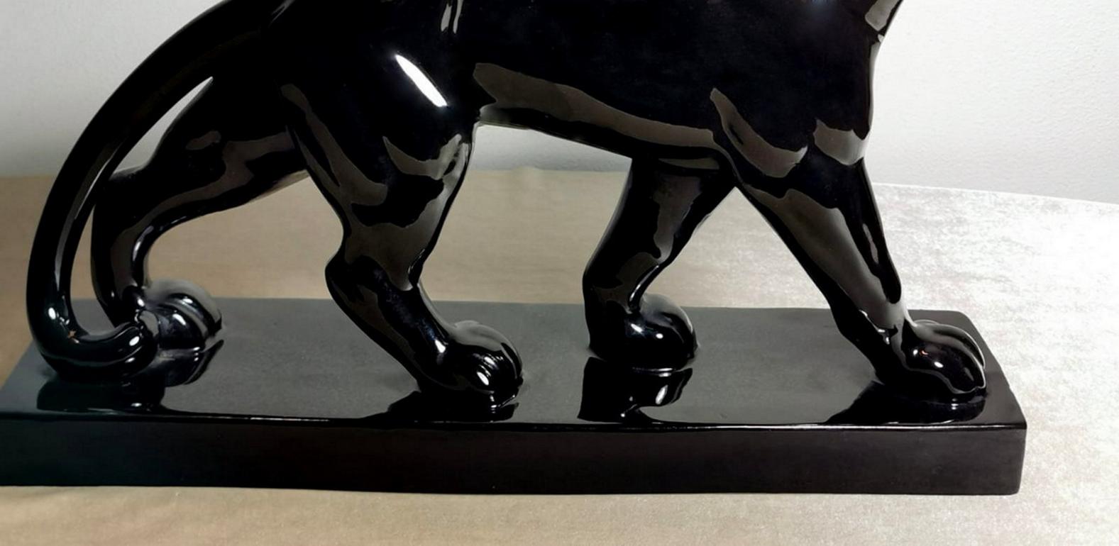 Art Deco Black Ceramic Panther, France 4