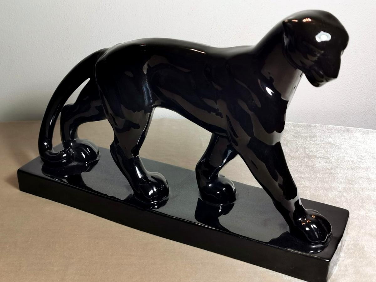 French Art Deco Black Ceramic Panther, France