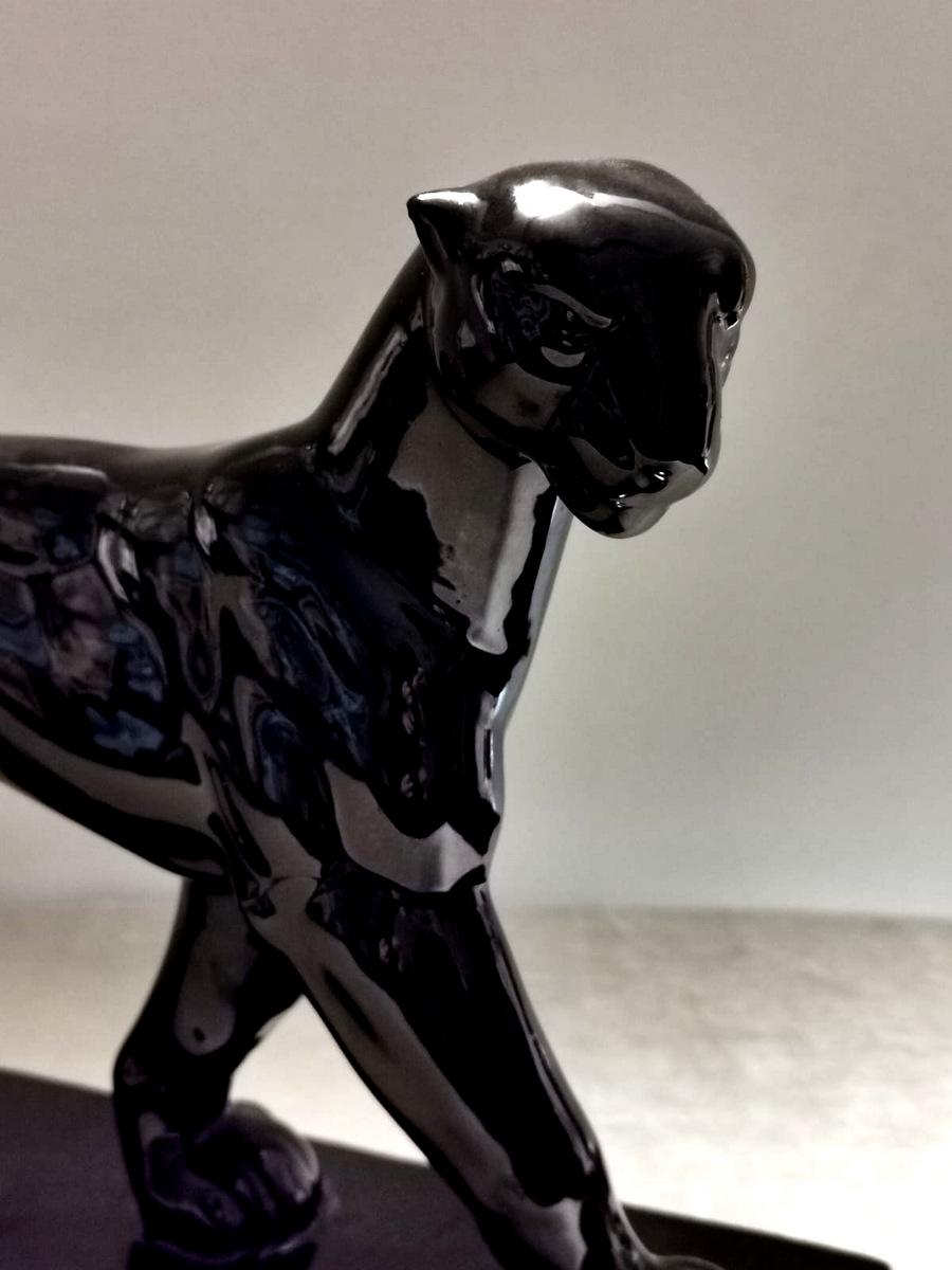 Art Deco Black Ceramic Panther, France In Excellent Condition In Prato, Tuscany