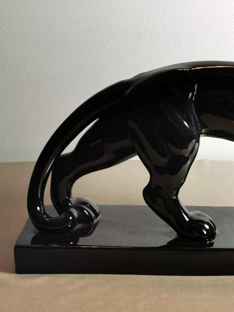 Art Deco Black Ceramic Panther, France 2