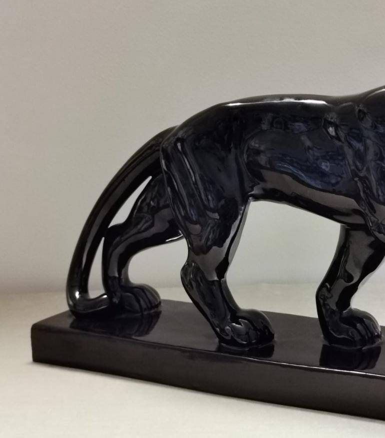 Art Deco Black Ceramic Panther, France 3