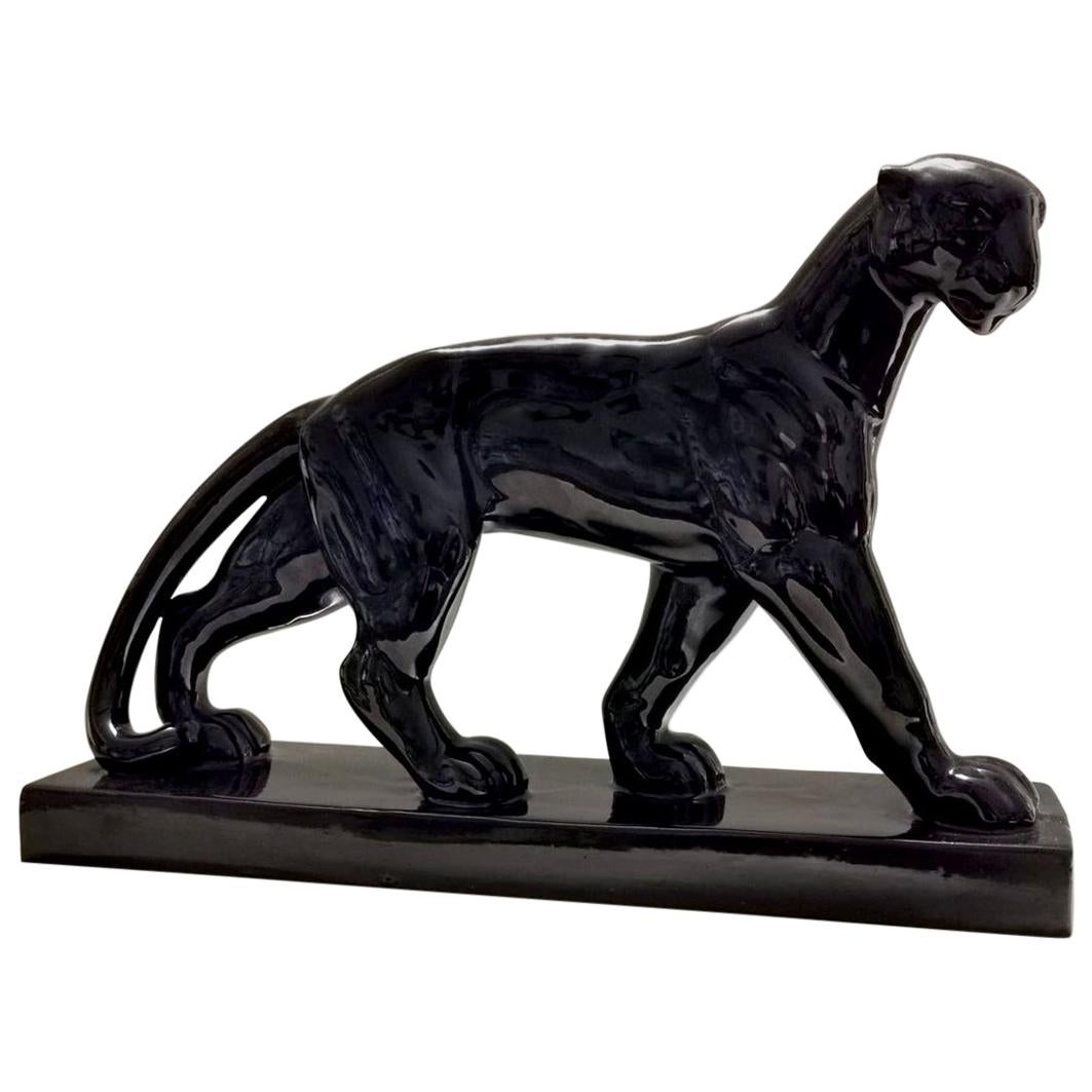 Art Deco Black Ceramic Panther, France