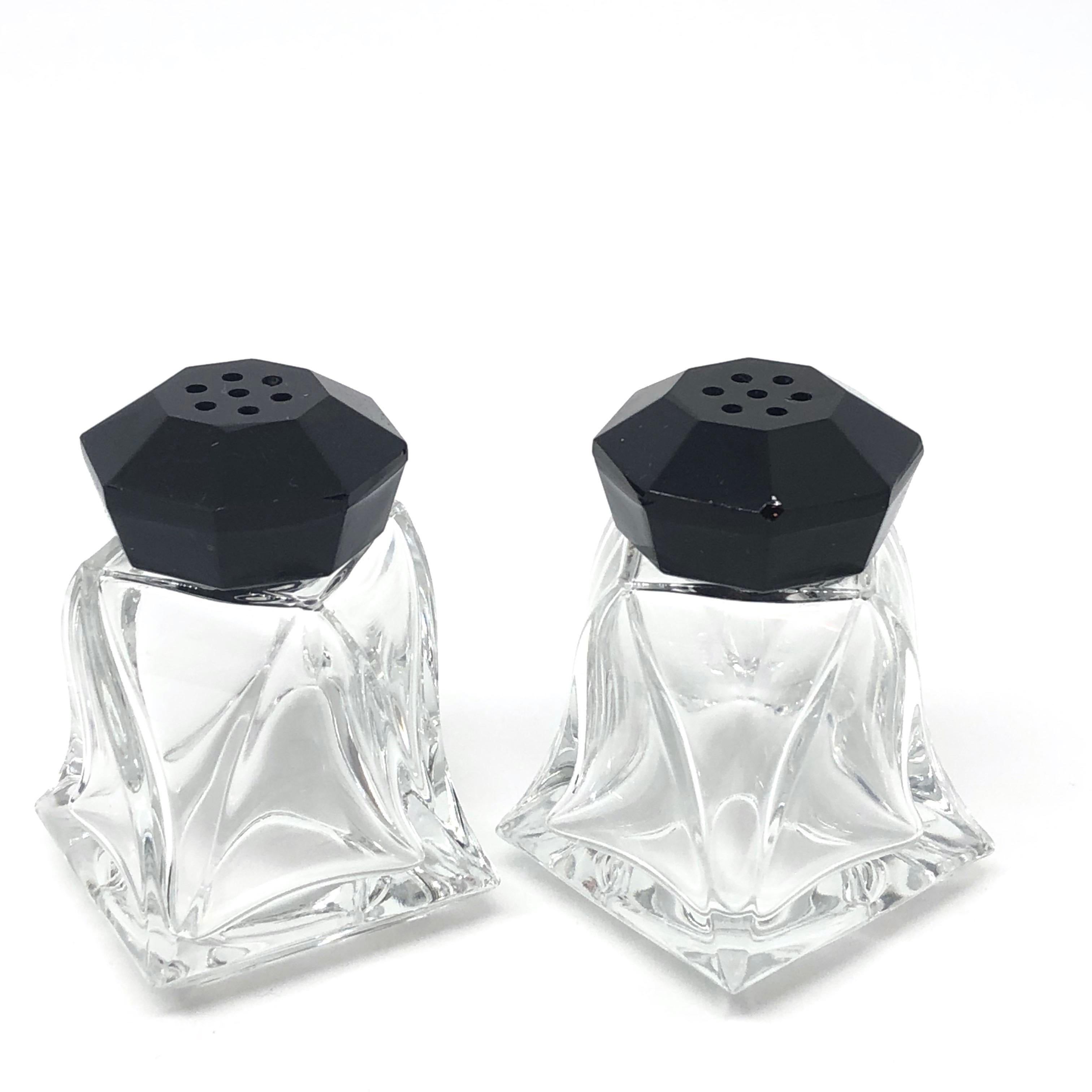 Swedish Art Deco Black and Clear Glass Condiment Set Vintage Europe, Sweden, 1930s For Sale
