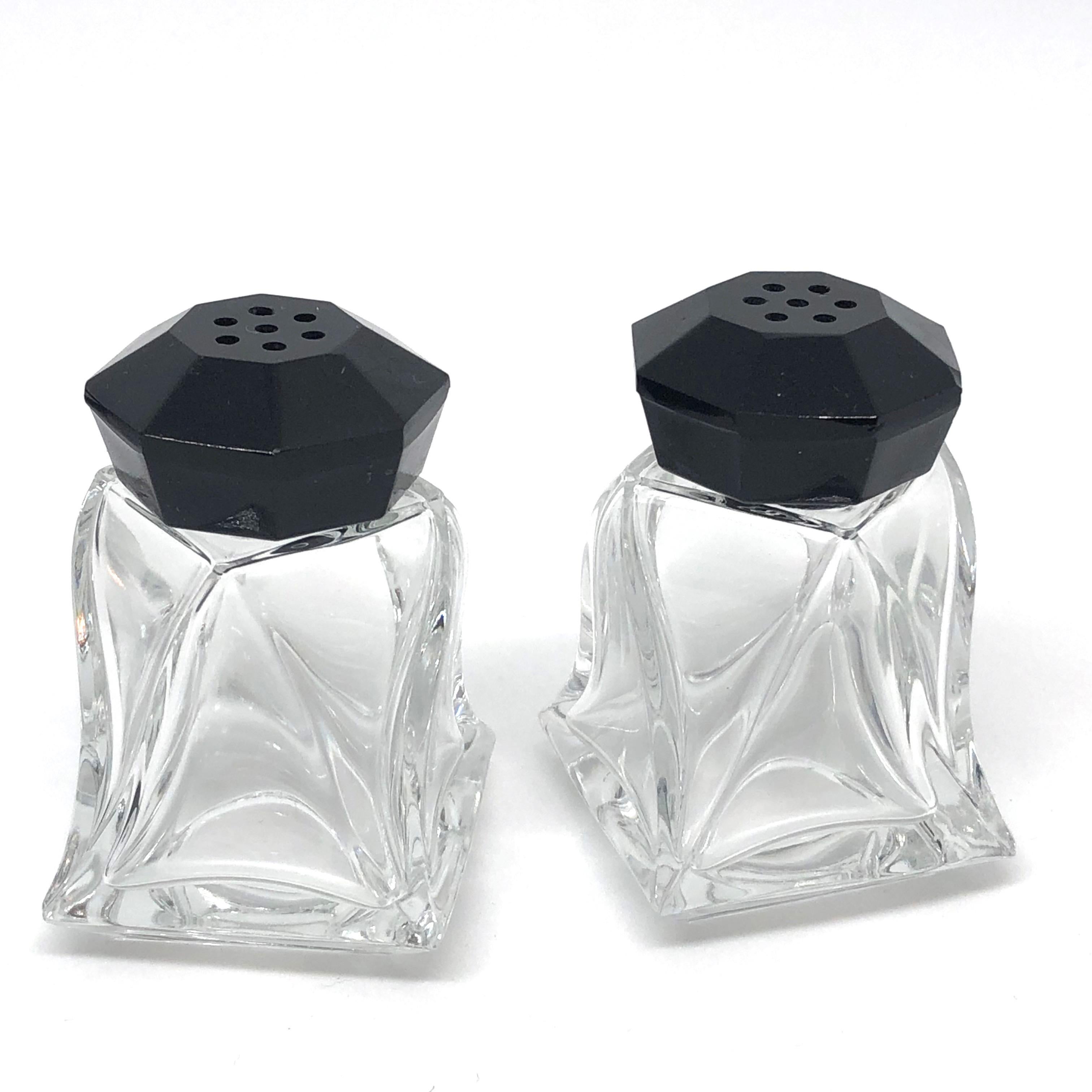 Art Deco Black and Clear Glass Condiment Set Vintage Europe, Sweden, 1930s In Good Condition For Sale In Nuernberg, DE
