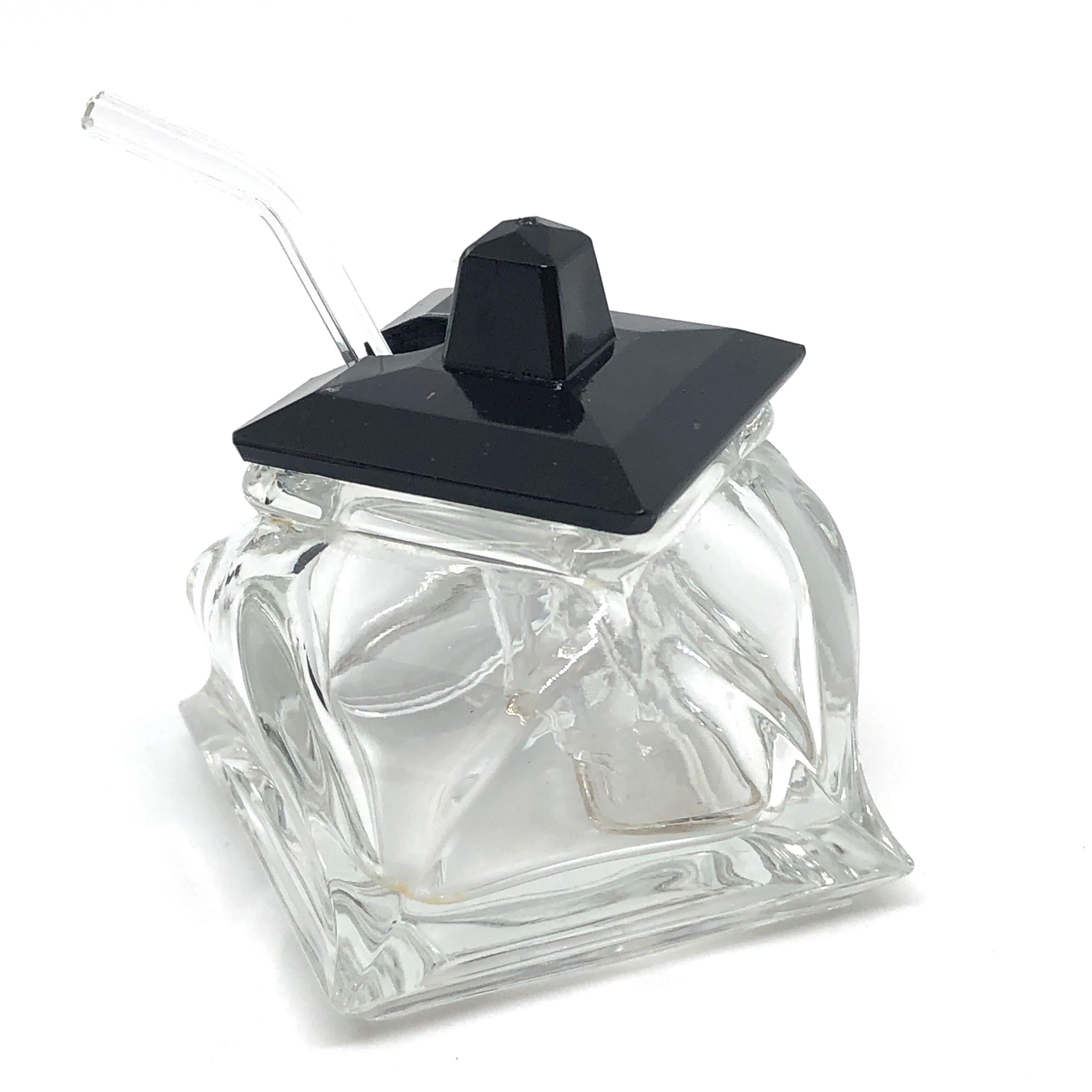 Mid-20th Century Art Deco Black and Clear Glass Condiment Set Vintage Europe, Sweden, 1930s For Sale
