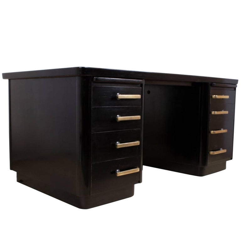 Important Black Lacquer Desk And Chairs attr to Dominique, Circa 1935