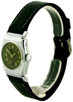 Art Deco Black Dial Gents Wristwatch Old Stock, Never Worn, Newly Serviced, 1930