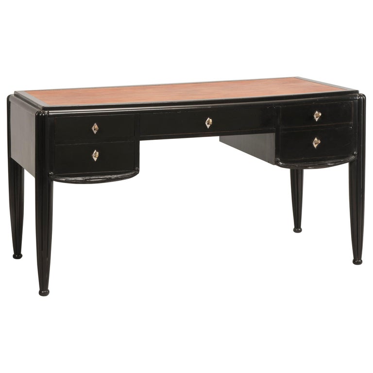 Art Deco Black Ebonized Wood Leather Top Desk For Sale At 1stdibs