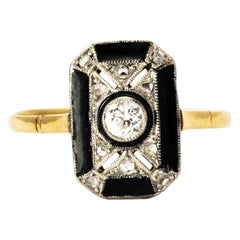 Art Deco Black Enamel and Diamond Plaque Ring