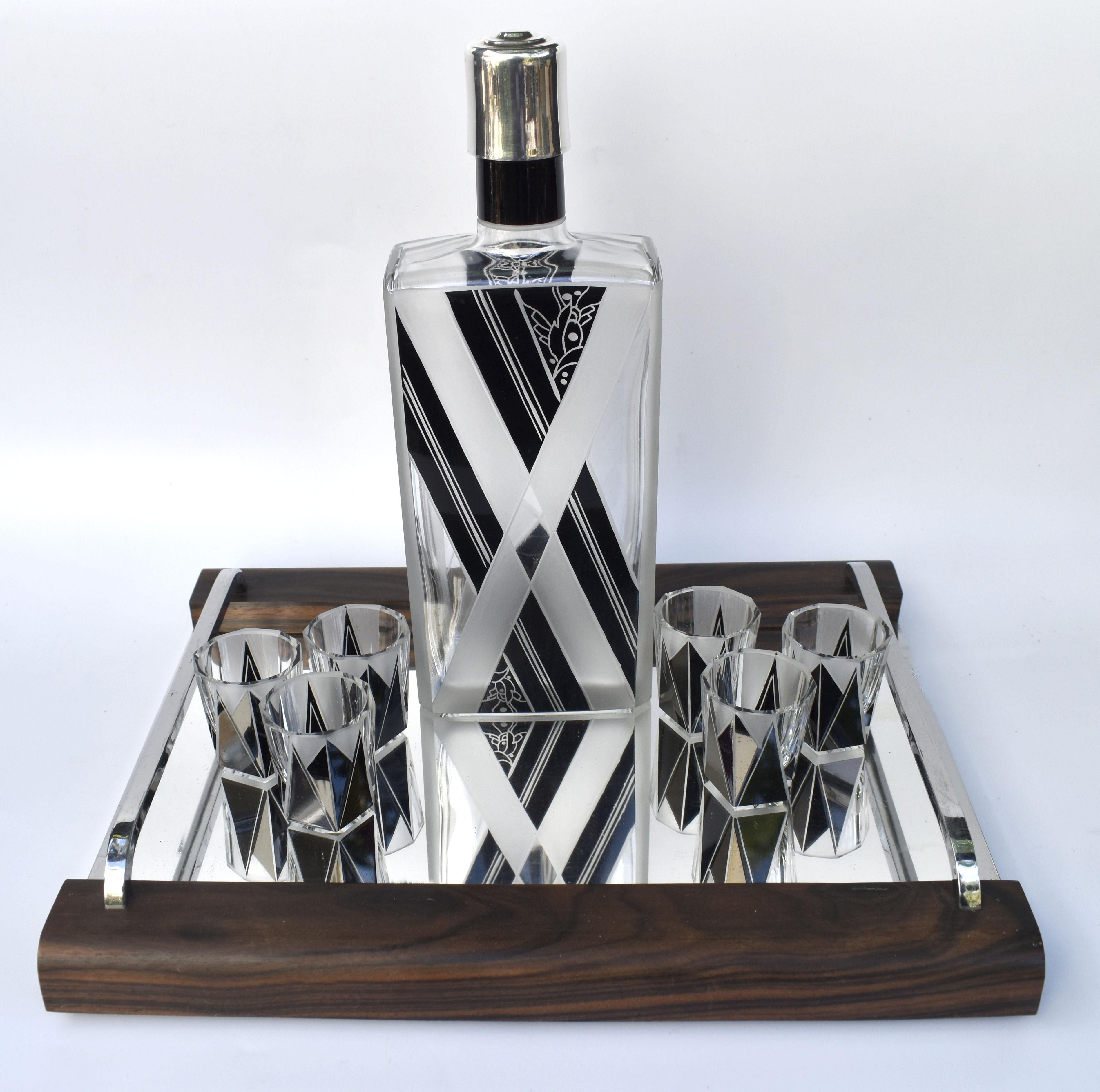Art Deco Black Enamel Liquor Glass Set, c1930 4