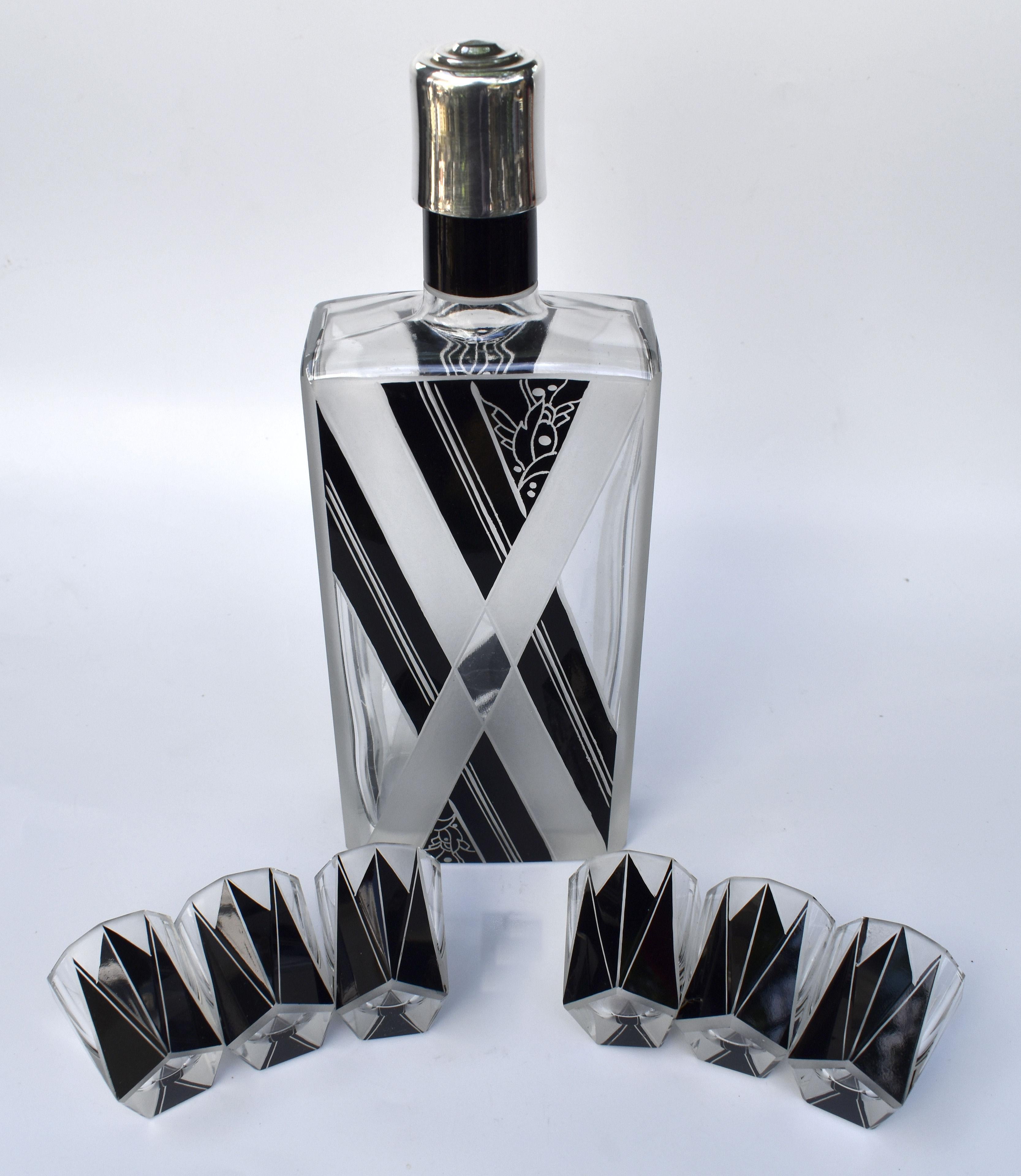 Art Deco Black Enamel Liquor Glass Set, c1930 2