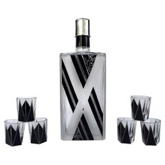 Art Deco Black Enamel Liquor Glass Set, c1930
