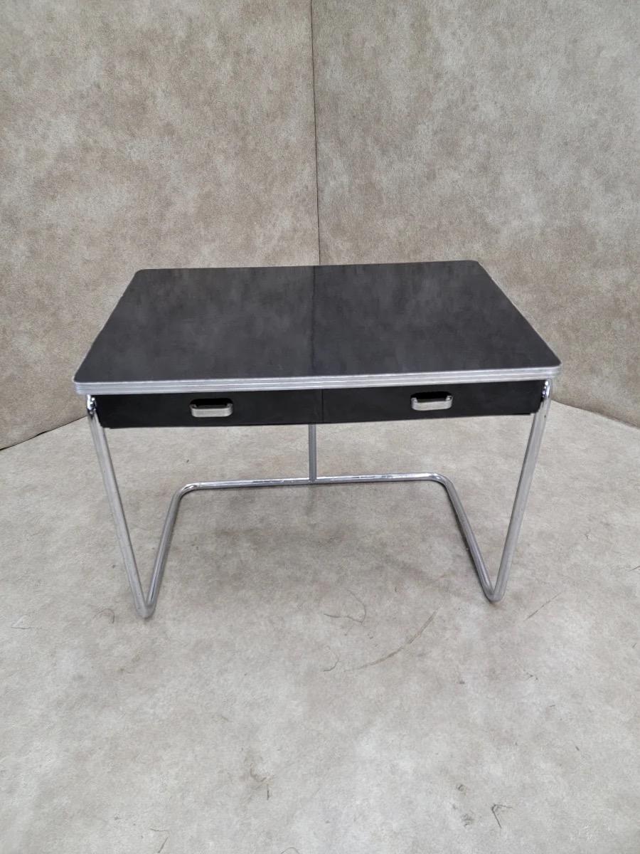 Scrivania a 2 cassetti con cornice tubolare in smalto nero Art Deco in vendita 4