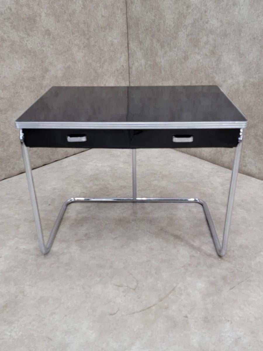 Scrivania a 2 cassetti con cornice tubolare in smalto nero Art Deco in vendita 7