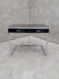 Bureau 2 tiroirs Art Déco à cadre tubulaire émaillé noir