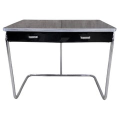 Antique Art Deco Black Enamel Tubular Framed 2 Drawer Desk