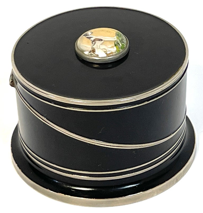 Art Deco Black Enameled and Crystal Dog Intaglio Motif Coaster Box Set ...