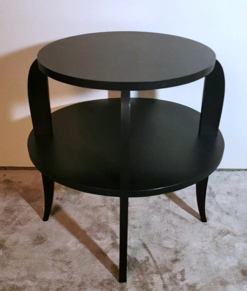 Painted Art Deco Black French Round Two-Top Tea/Coffee Table  For Sale