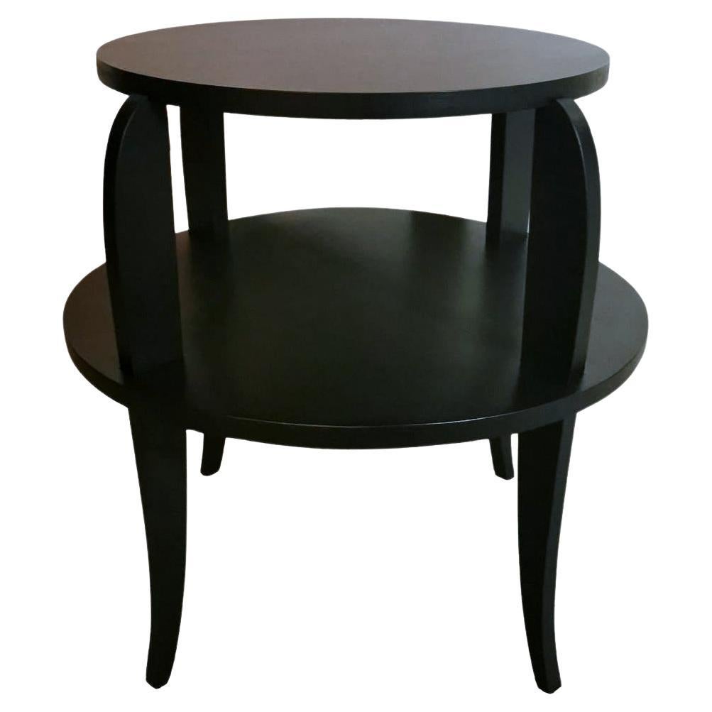 Tavolo da tè/caffè rotondo francese a due piani in stile Art Déco nero
