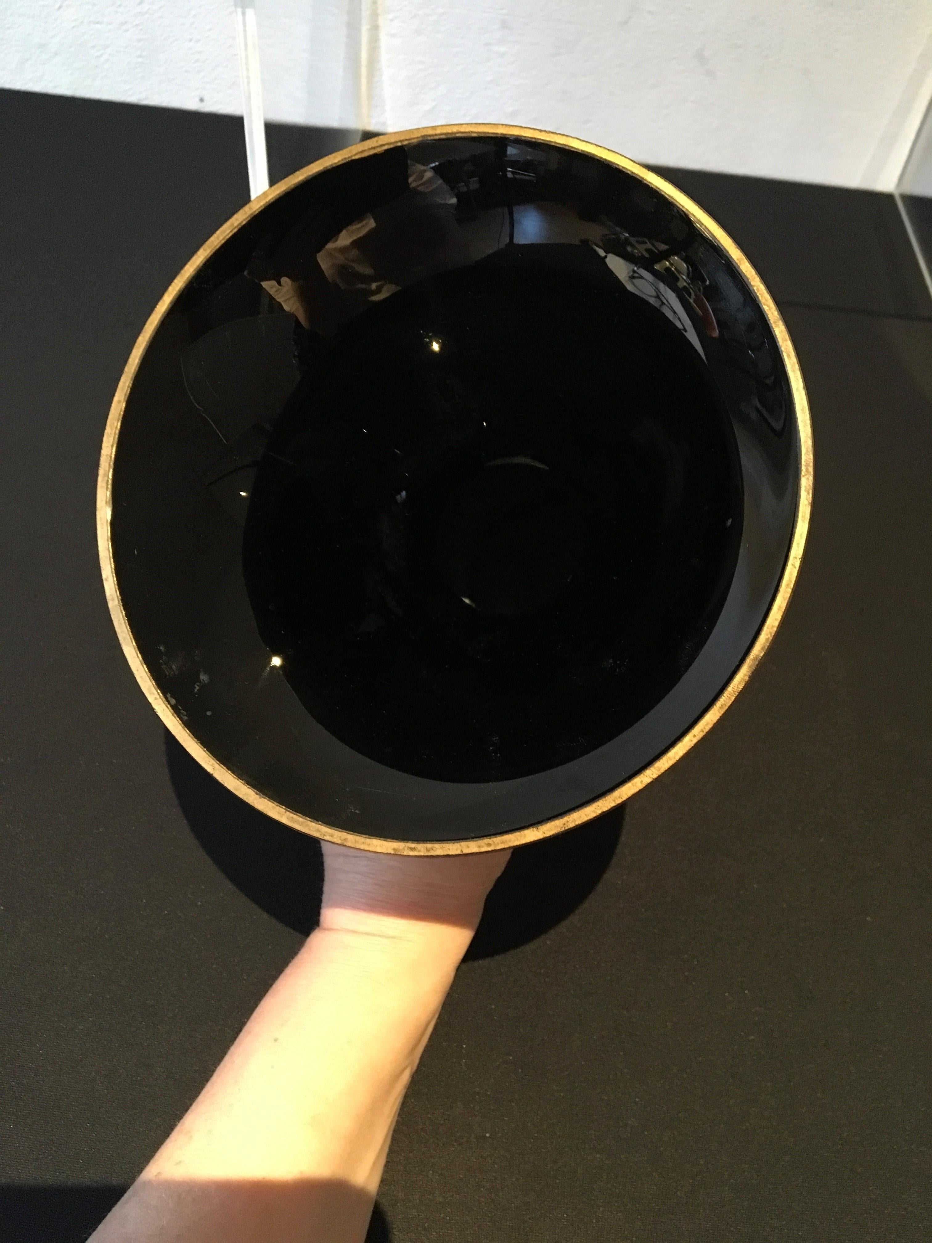 Hand-Painted Art Deco Black Gilded Hyalite Glass Vase, De Rupel Boom, Belgium, 1930s