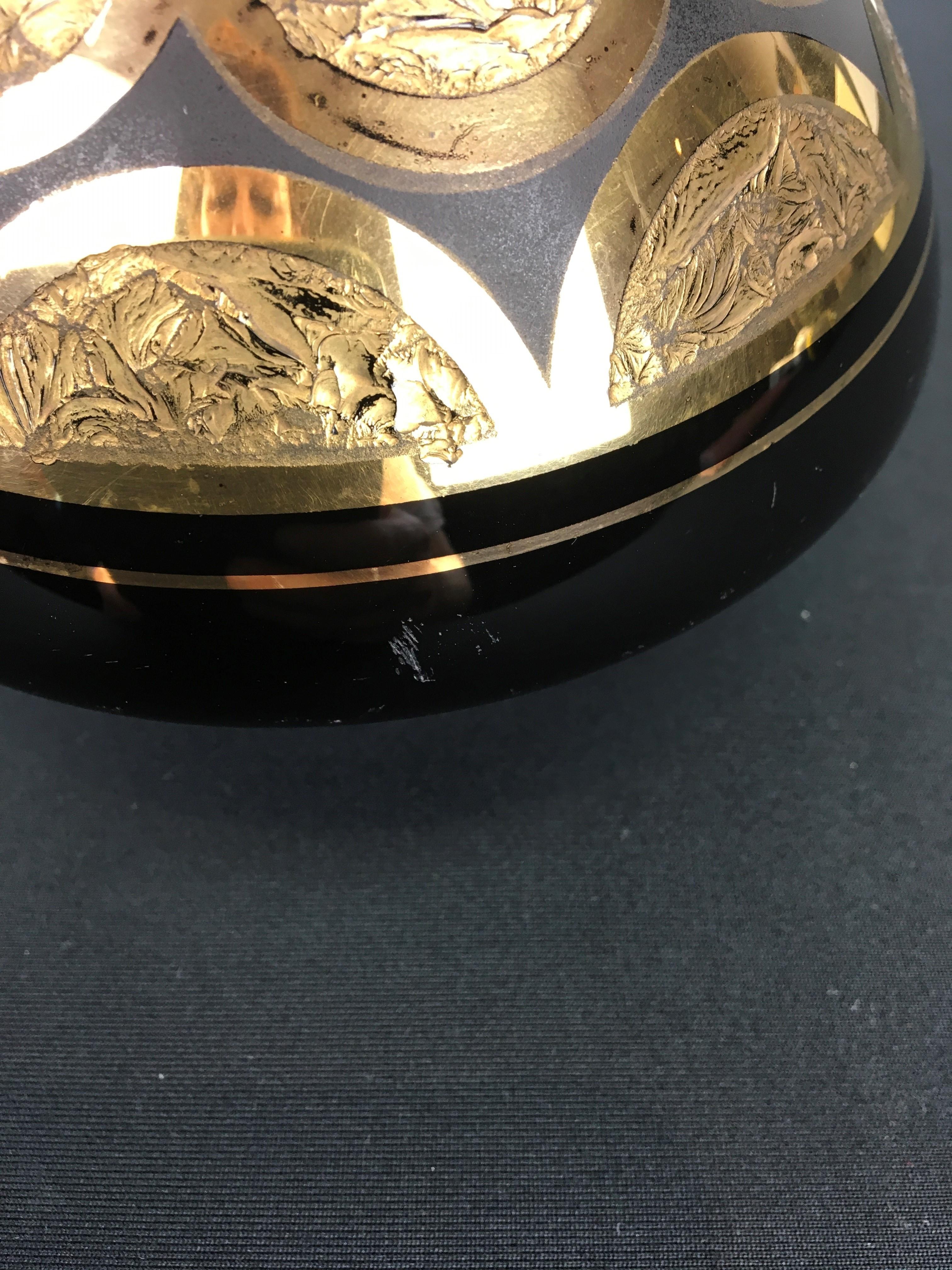 Verre Vase en verre Hyalite doré noir Art Déco, De Rupel Boom, Belgique, années 1930