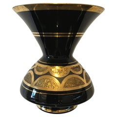 Art Deco Black Gilded Hyalite Glass Vase, De Rupel Boom, Belgium, 1930s
