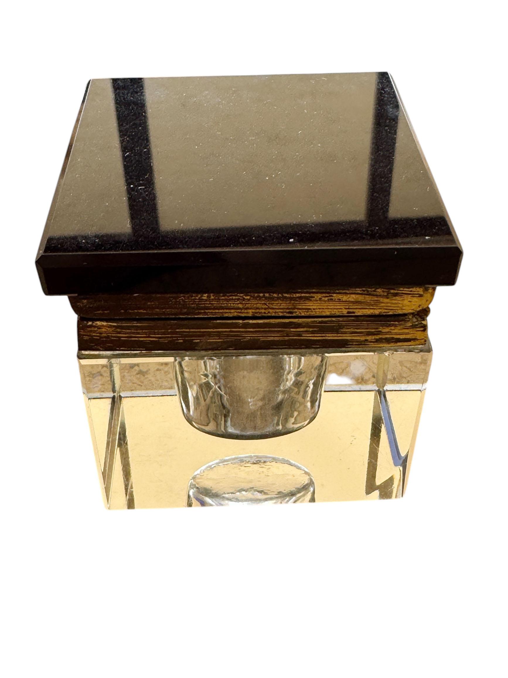 Art Deco Black Glass and Brass Inkwell With Letter Rack Desk Set In Good Condition For Sale In Clearwater, FL