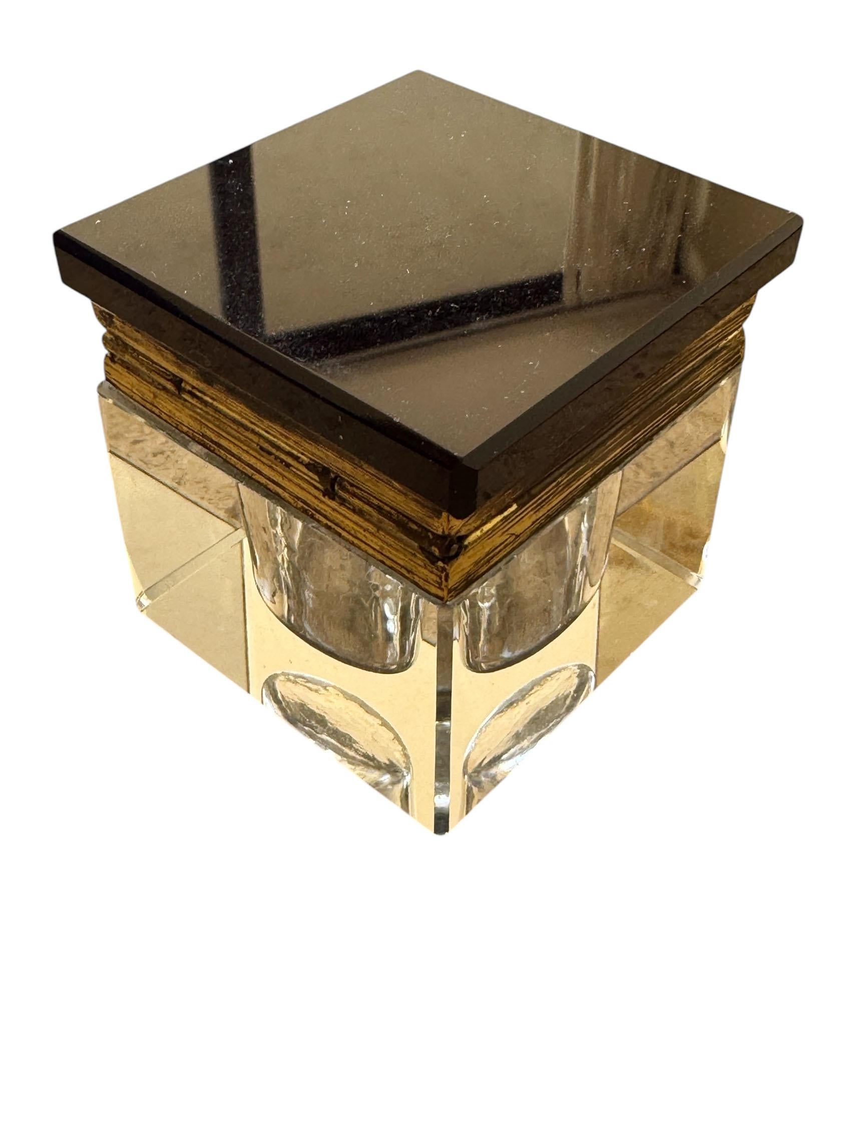 Art Deco Black Glass and Brass Inkwell With Letter Rack Desk Set For Sale 1
