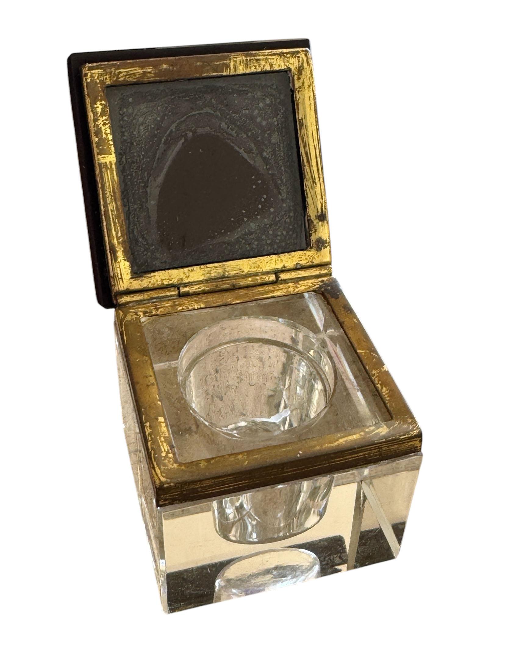 Art Deco Black Glass and Brass Inkwell With Letter Rack Desk Set For Sale 2