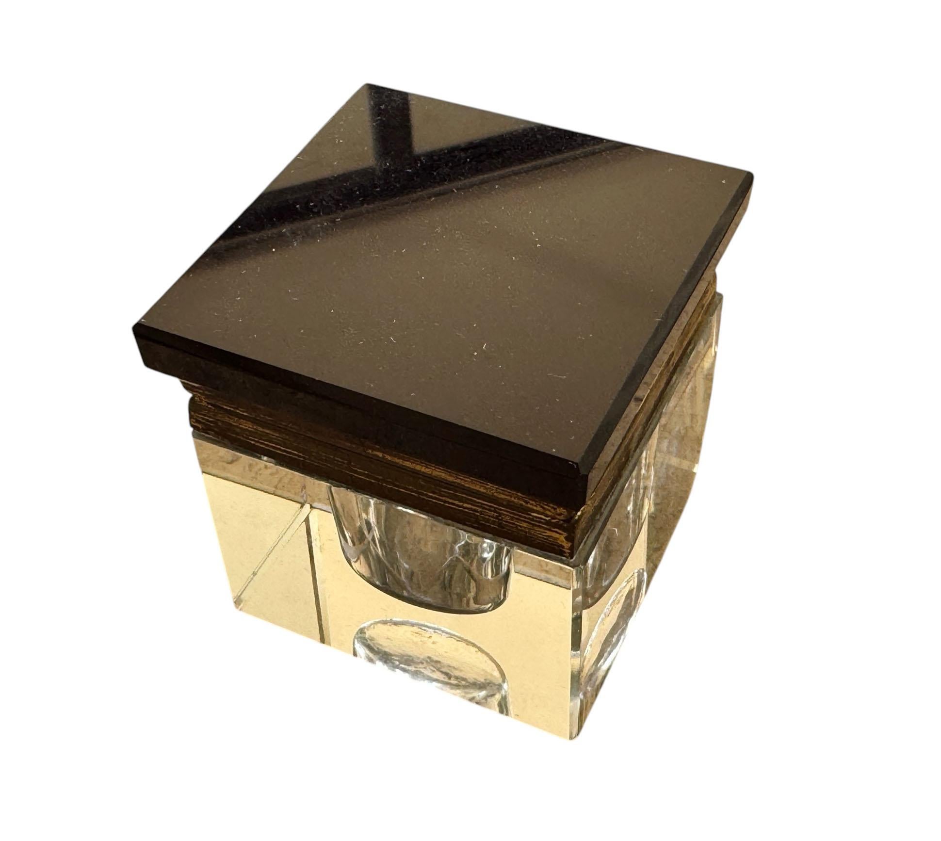 Art Deco Black Glass and Brass Inkwell With Letter Rack Desk Set For Sale 3