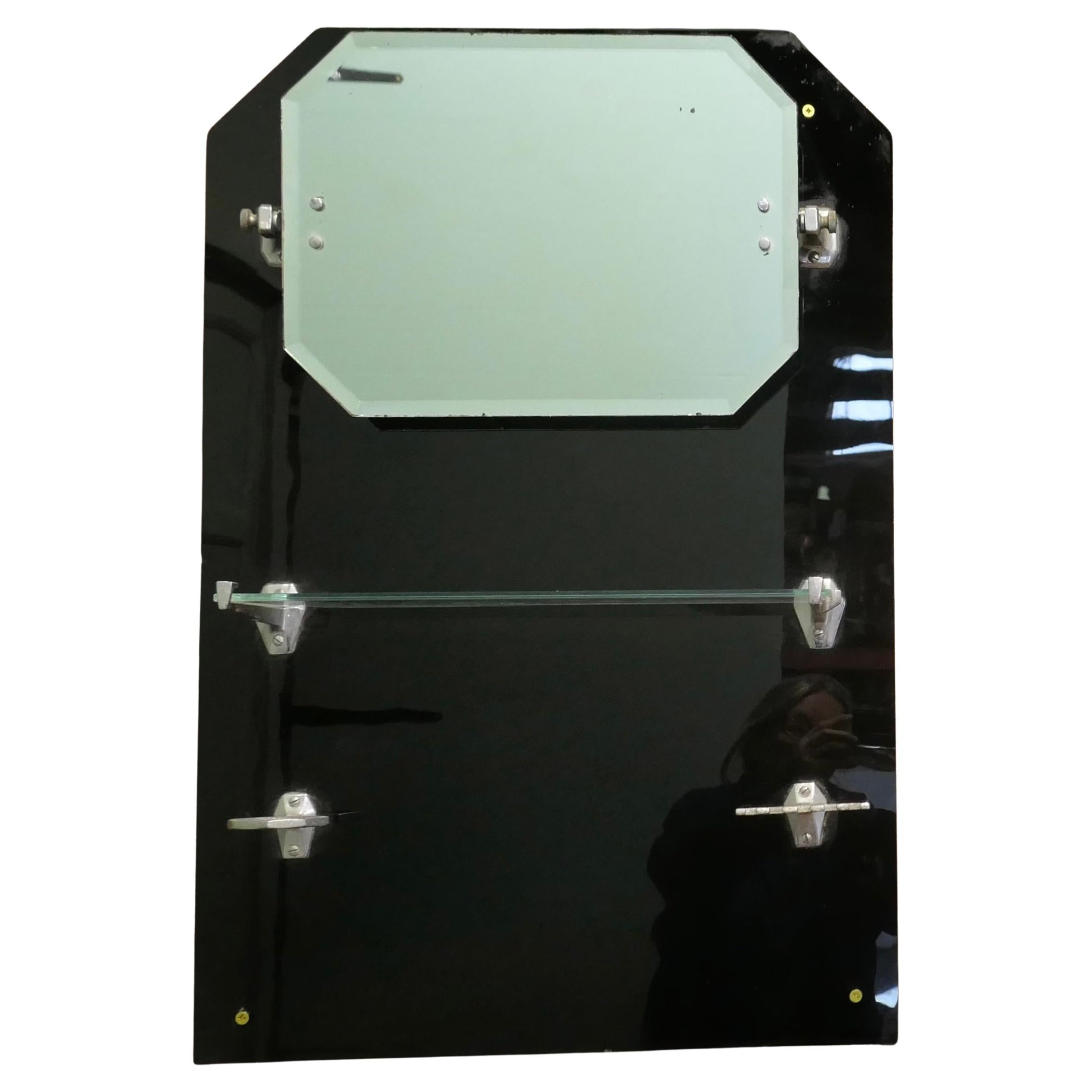Art Deco Black Glass and Chrome Bathroom Mirror   A great piece
