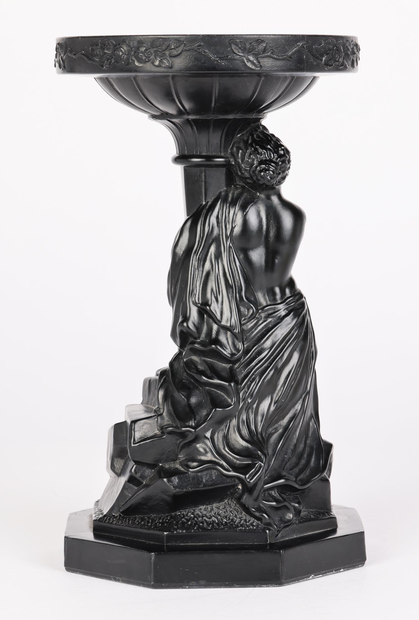 Art Deco Black Glass Maiden Mounted Classical Stand with Rock Crystal Ball  For Sale 10