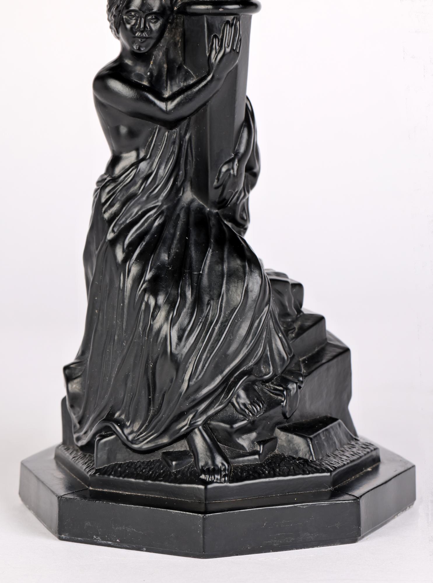 Art Deco Black Glass Maiden Mounted Classical Stand with Rock Crystal Ball  For Sale 2