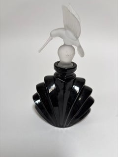 Art Deco Black Glass Perfume Bottle with Hummingbird Stopper