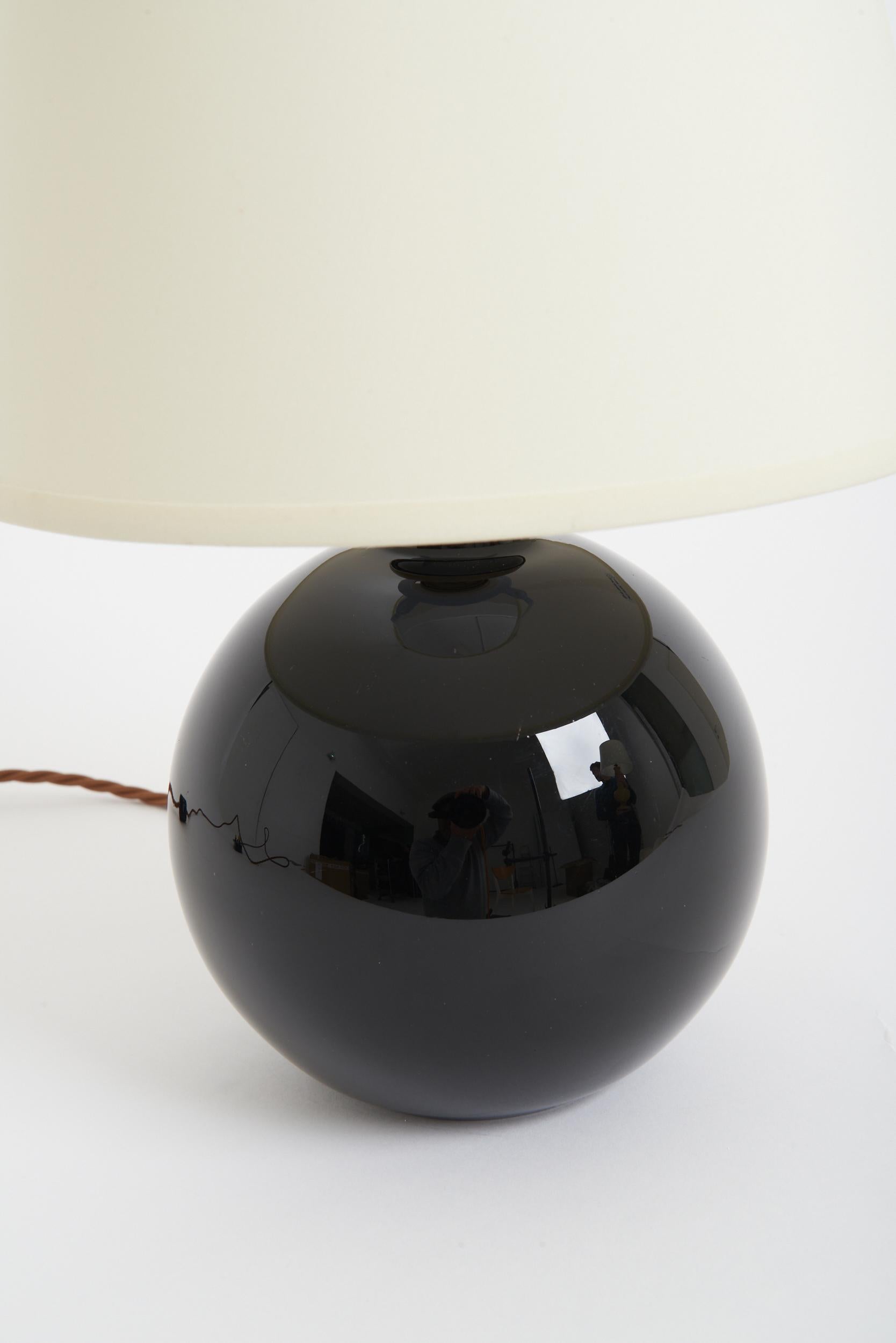 Art Deco Black Glass Table Lamp by Jacques Adnet In Good Condition In London, GB