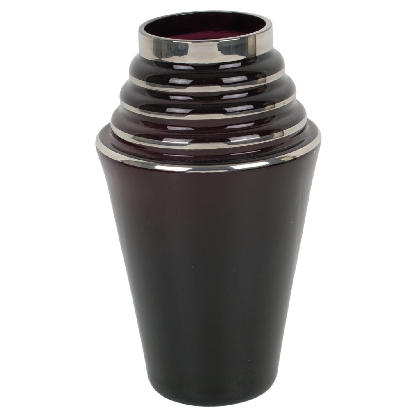 Schwarze Art-Déco-Vase aus Glas mit Silberüberzug, Frankreich 1930er Jahre im Angebot