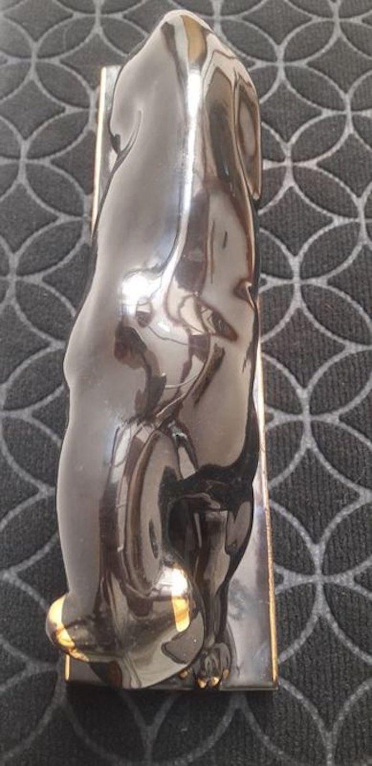 Art Deco Black Gold Varnished Ceramic Panther Sculpture Signed Jean ...