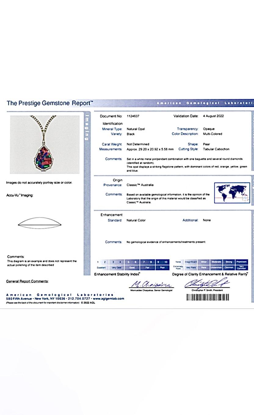 Pendentif Art Déco en platine serti d'opales arlequin noires et de diamants en vente 3