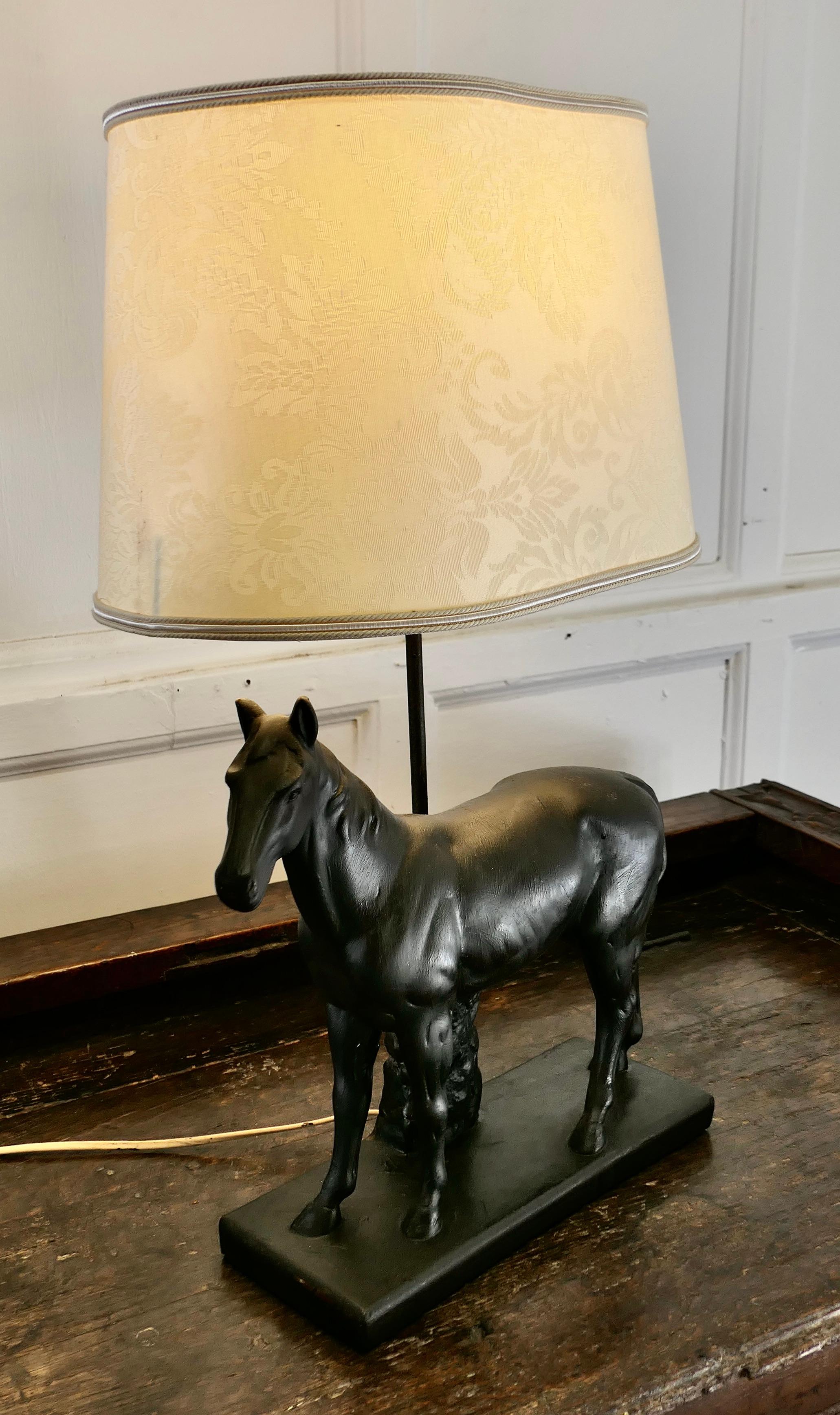 20th Century  Art Deco Black Horse Table Lamp     For Sale